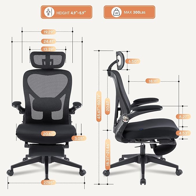 FLEXISPOT Foldex Ergonomic Office Chair, Folding Chair for Small Spaces with Lumbar Support, Flip-up Armrests, 3D Headrest, Desk Chairs with Footrest for Work,Video Game,Gift (Foam Seat, Black)