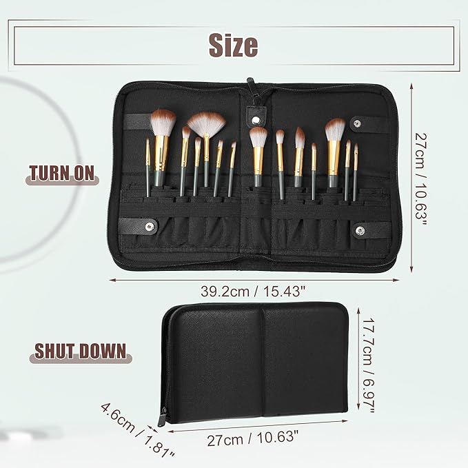 VOCOSTE Foldable Makeup Brush Holder, 29 Pockets Makeup Brush Organizer, Stand-up Makeup Brush Travel Bag Cosmetic Case, Portable Travel Makeup Brushes Case Handbag