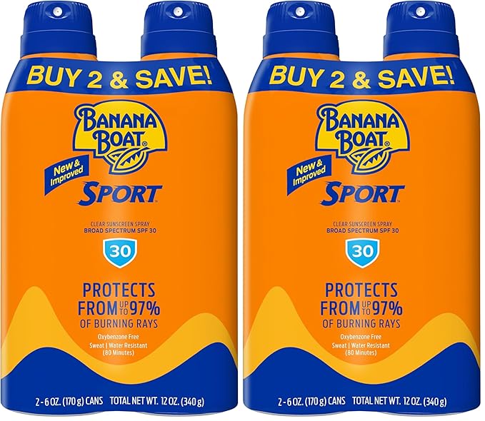 Banana Boat Sport Ultra SPF 30 Sunscreen Spray Twin Pack | Banana Boat Sunscreen Spray SPF 30, Spray On Sunscreen, Water Resistant Sunscreen, Oxybenzone Free Sunscreen Pack, 6oz each (Pack of 2)
