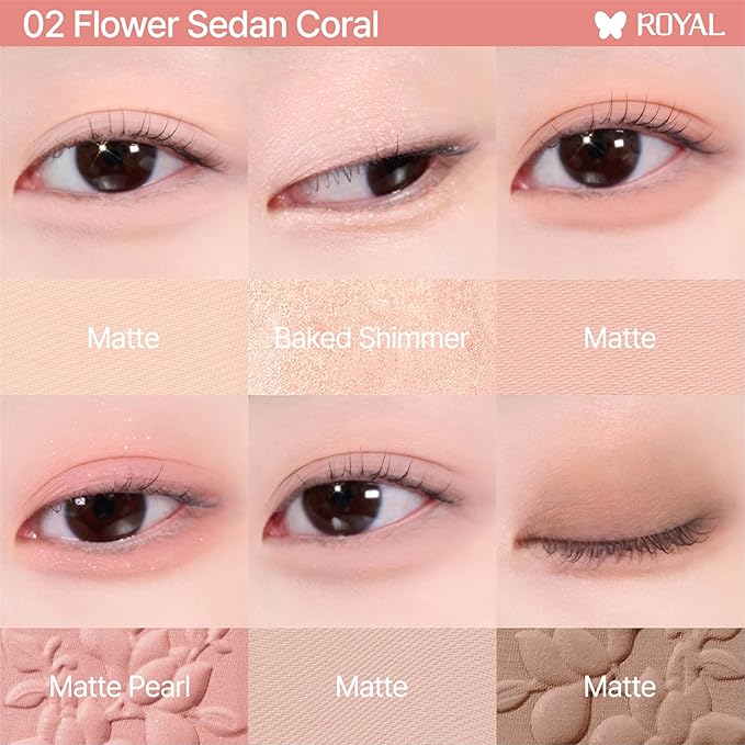 CLIO Muse Master Eyeshadow Palette, Korean Royal Heritage Edition, Soft Coral 6-Color Eyeshadow Palette with Matte Satin Shimmer, Blendable Baked Cream Powder Formula (02 FLOWER SEDAN CORAL)