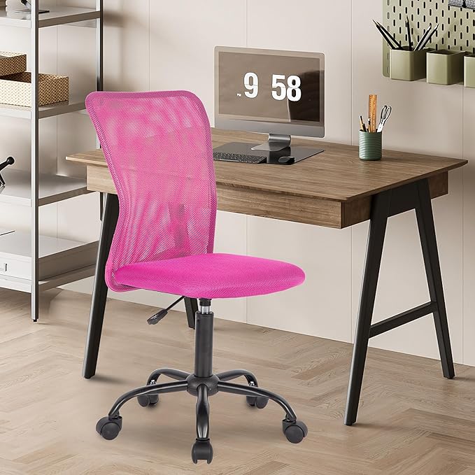 FDW Home Office Chair Mid Back Mesh Desk Chair Armless Computer Ergonomic Task Rolling Swivel Chair Back Support Adjustable Modern with Lumbar Support (Pack of 2, Pink)