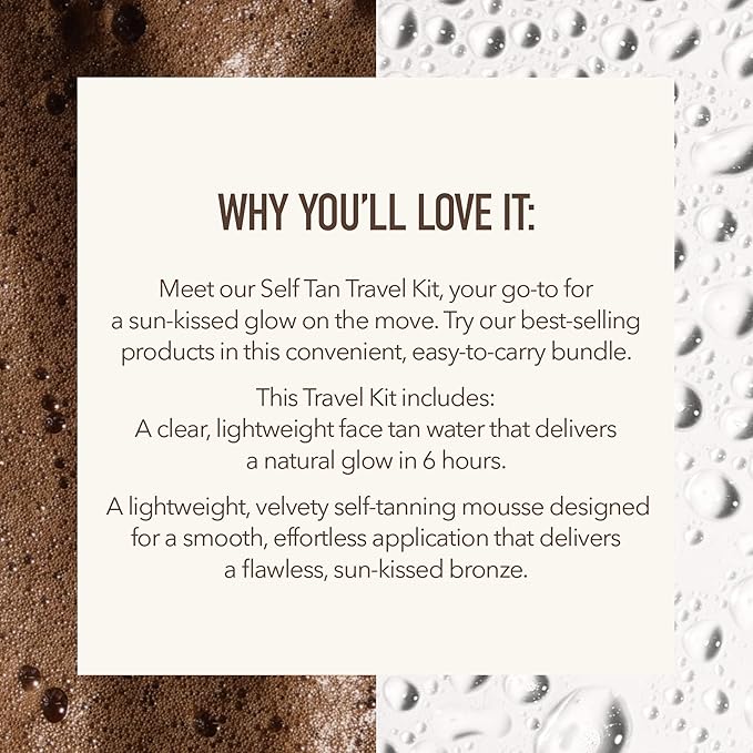 Nuda Glow On The Go Self Tan Travel Kit | Includes Self Tanner Mitt,1.69 Fl Oz Dark BronzeFoam Tanning Mousse & 0.19 Fl Oz CloudMist Face Tanner | Streak-Free Application | Head-to-Toe Sun-Kissed Look