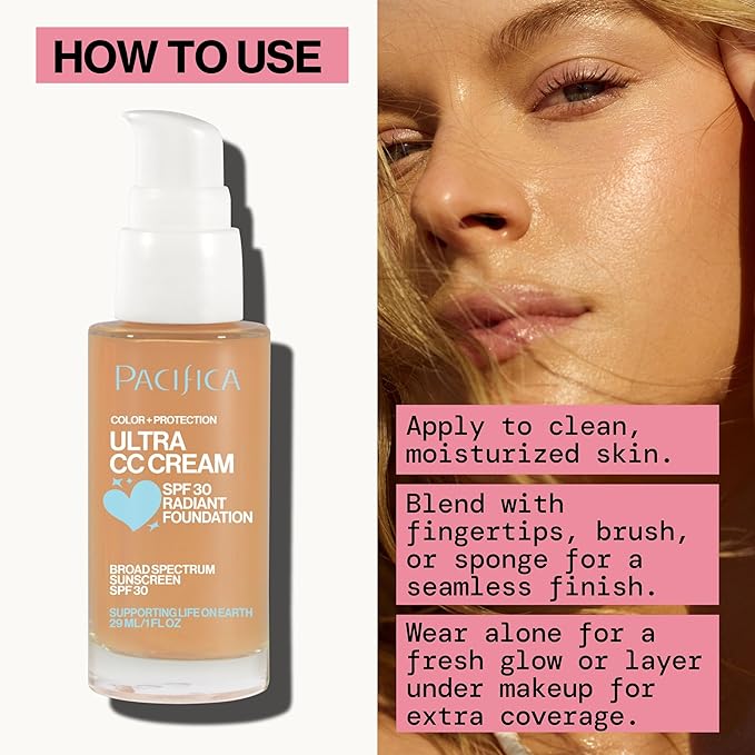 Pacifica Ultra CC Cream Radiant Foundation SPF 17 - Warm/Medium – Medium Coverage Color Correcting Cream, Dewy Finish, Mineral SPF, 1 oz