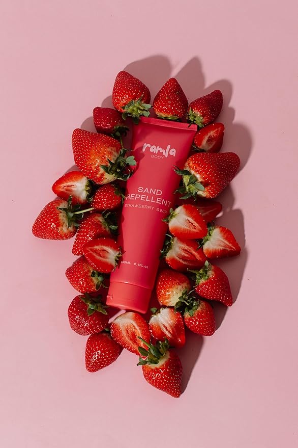 RAMLA Sand-Repellent Moisturizer – Lightweight, Non-Greasy Formula That Repels Sand – Hydrating Body Lotion for Beach Days – As Seen on Shark Tank (5.1oz, Strawberry Swirl)