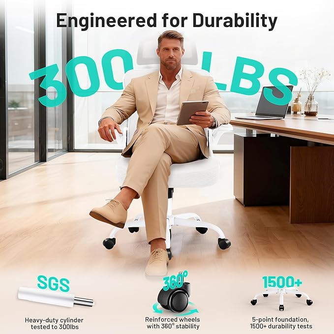 AreShark Office Chair - Ergonomic Desk Chair Breathable Mesh Chair with 2D Headrest & Adjustable Lumbar Support - Executive High Back Rolling Swivel Computer Gaming Chair with Wheels Flip-up Armrests