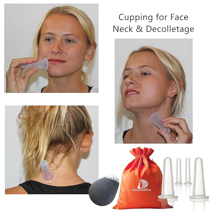 Anti-Aging Facial Cupping Set for Face and Neck with Japanese Konjac Sponge for Enhanced Skin Care