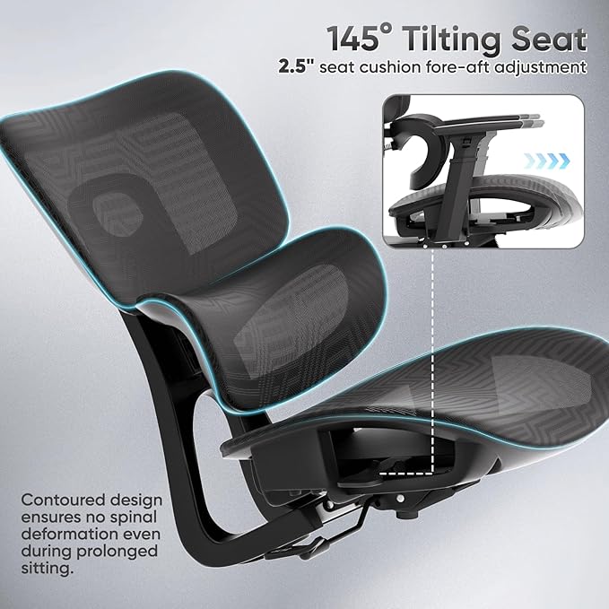 Ergonomic Office Chair, Adjustable High Back Home Desk Chair & Adjustable Seat, 3D Armrest, 145° Reclining Tilt Lock, Chenille Mesh Office Chairs for Man Woman 1Pack