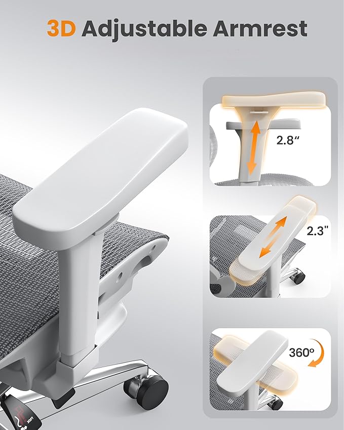naspaluro Ergonomic Office Chair, High Back Mesh Desk Chair, 350lbs Capacity, Lumbar Support, 3D Armrest Headrest, Footrest, PU Wheels, Swivel Computer Chair for Home Office, Work & Gaming