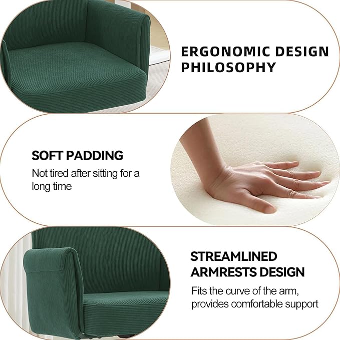 YITAI Stripes Velvet 360°Swivel Desk Chair, Modern Height Adjustable Home Office Armchair with Gold Base and Wheels for Vanity, Comfy Computer Chair for Study Living Room Bedroom（Green）