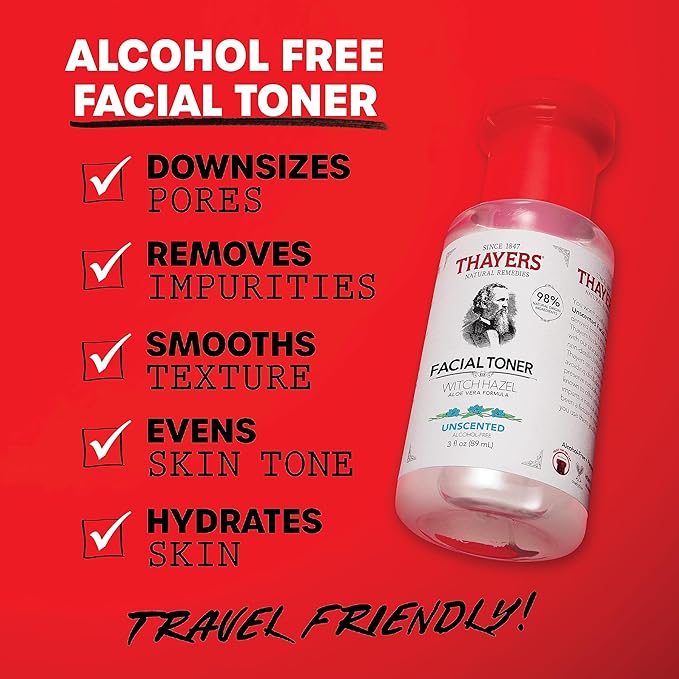 THAYERS Alcohol-Free Rose Petal Witch Hazel Facial Mist Toner, 3 Ounce + Trial Size Unscented Witch Hazel Facial Mist with Aloe Vera Toner, 3 Ounce