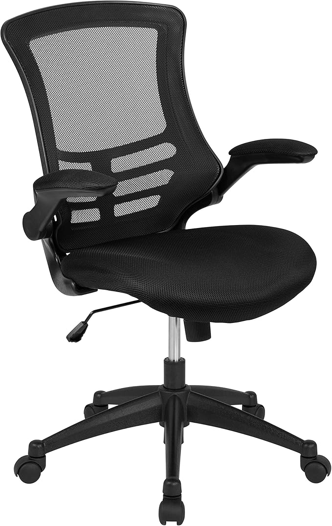 Flash Furniture Set of 4 Mid-Back Swivel Ergonomic Task Office Chairs with Flip-Up Arms, Black Mesh