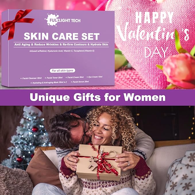 Skin Care Set,7 PCS Anti-aging,Firm Skin Care Kit,Women Skincare Gift Set W/ Facial Mask, Cleanser, Toner, Serum, Face Cream Travel-friendly Women Face Care Mom Gifts for Christmas Birthday Valentines