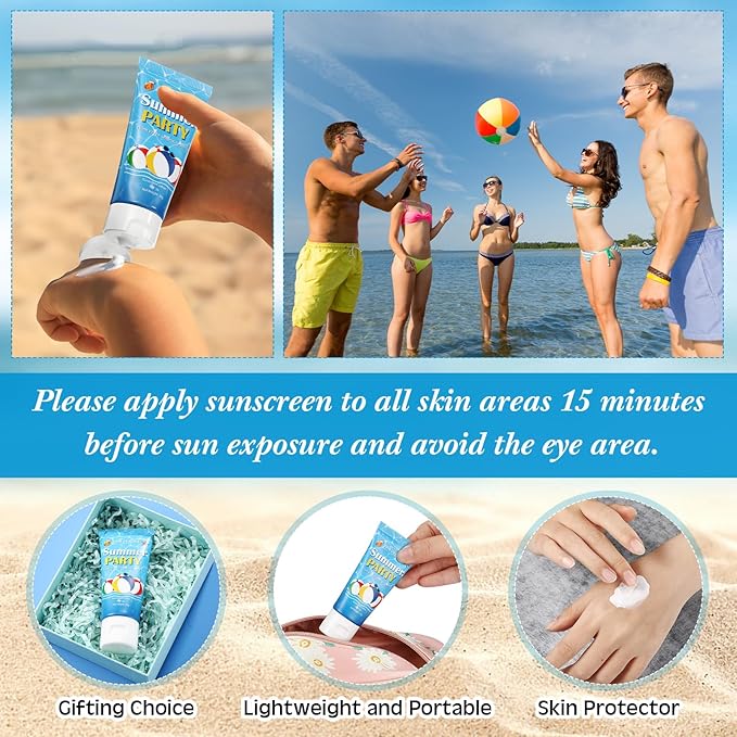 12 Pcs Mini Sunscreen Bulk for Summer Travel Size Spf 30 Water Resistant Sunscreen Lotion Bulk for Thank You Gifts Hawaiian Wedding Bridal Party Favors for Pool Wedding(Summer Party)