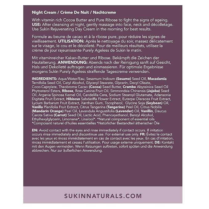 Sukin Purely Ageless Restorative Night Cream, 4.06 fl oz