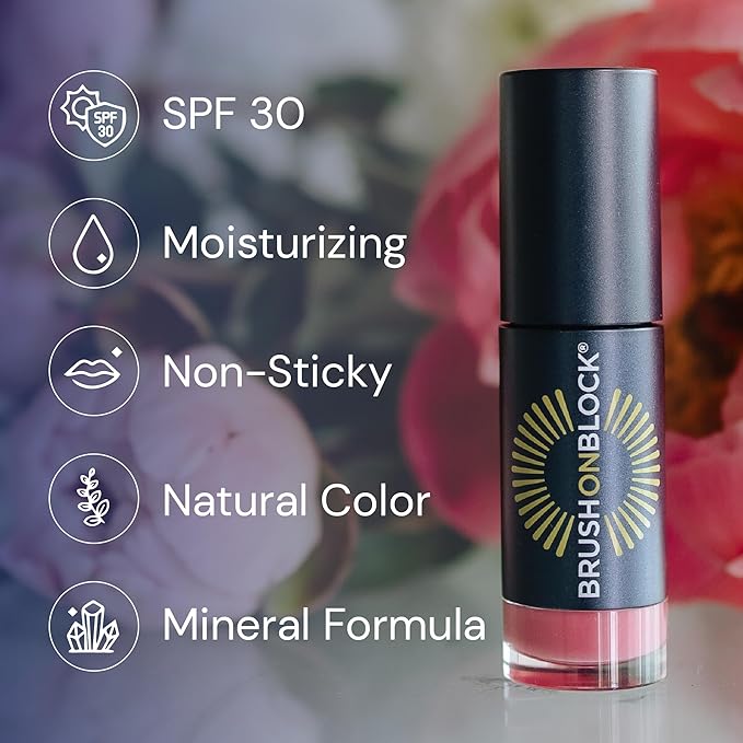 Brush On Block Sun Shine Protective Lip Oil SPF 30, Mineral Protection from UVA/UVB & Blue Light, Hydrating, Cruelty-Free, Gluten-Free, & Vegan, Coral