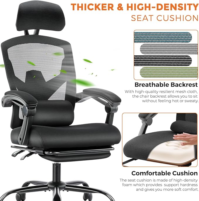 Sweetcrispy Office Computer Desk Chair Set of 2, Ergonomic High-Back Mesh Rolling Work Swivel Chairs with Wheels, Comfortable Lumbar Support, Comfy Arms for Home, Bedroom, Study, Student, Black