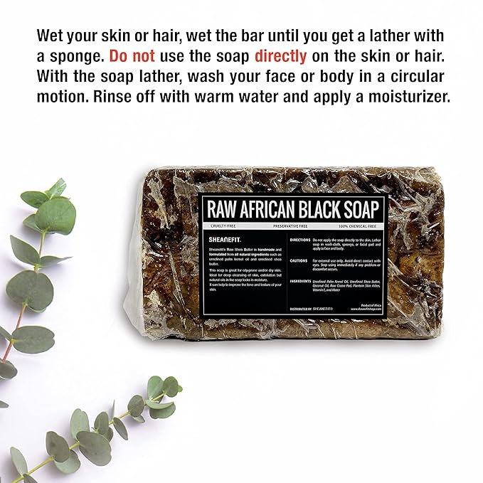 Sheanefit Raw African Black Soap Bar - For All Skin Types - Face, Body, Hair Soap Bulk Bars (15 Ounce (Pack of 2))