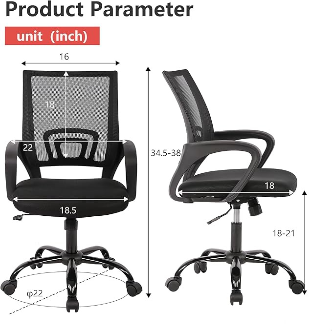 PayLessHere Office Computer Chair Ergonomic Cheap Desk Chair Adjustable Comfortable Mid Back Task Rolling Swivel with Lumbar Support for Home Office (Pack of 1, Black)