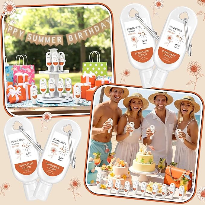 Leelosp 12 Pcs SPF 46 Mini Sunscreen with Carabiner Multi-pack Travel Water Resistant Sunscreen for Women Mother's Day Gift Summer Beach Trip Supplies Wedding Bridal Shower Thank Guest Gift (2oz)