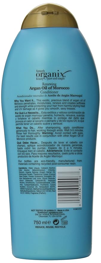 OGX Renewing + Argan Oil of Morocco Hydrating Hair Conditioner, Cold-Pressed Argan Oil to Help Moisturize, Soften & Strengthen Hair, Paraben-Free with Sulfate-Free Surfactants, 25.4 Fl Oz (Pack of 4)