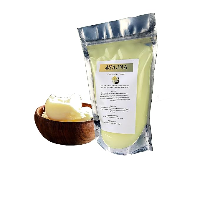 Yajna Organic Raw African Shea Butter 100% Pure,Natural & Unrefined| Skin Moisturizer For Face, Body & Hair| 1 LBS/450 GM Ivory/White Grade A | DIY Creams, Balms, Lotions, Soaps| Moisturizes Dry Skin