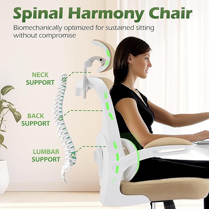 AreShark Office Chair Ergonomic Desk Chairs with Adjustable Lumbar Support& Headrest Hanger, High Back Breathable Mesh Chair with Wheels, Rolling Swivel Comfy Task Computer Chair for Home Work Gaming