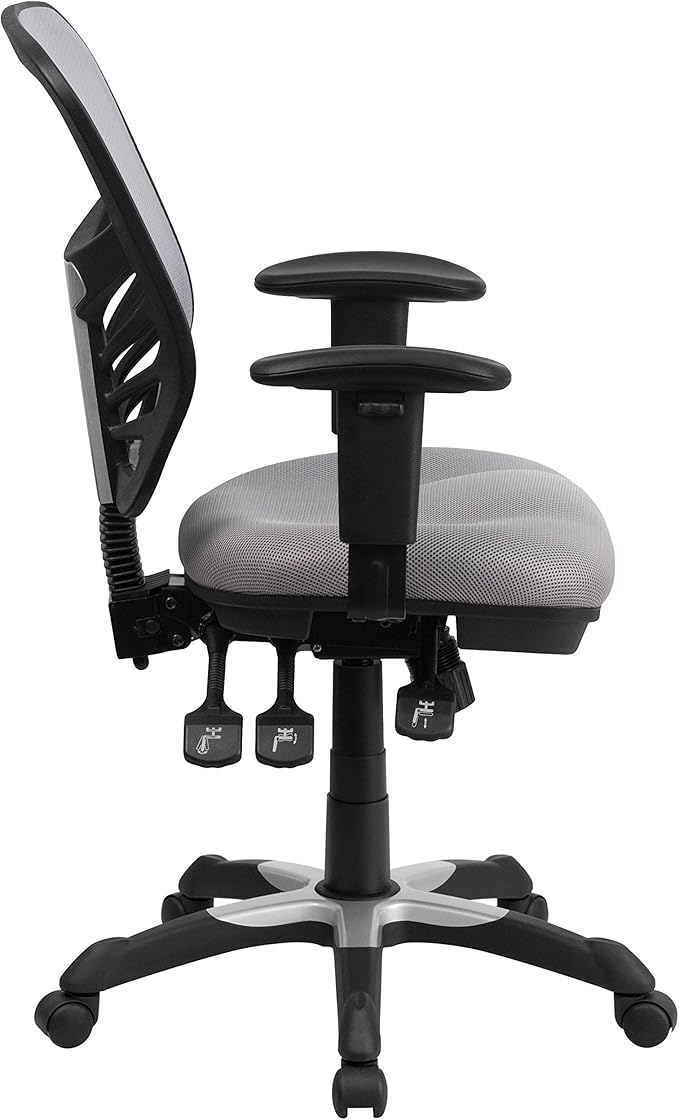 Flash Furniture Nicholas Mid-Back Swivel Office and Gaming Chair, Ergonomic Mesh Office Chair with Adjustable Lumbar Support and Height, Gray