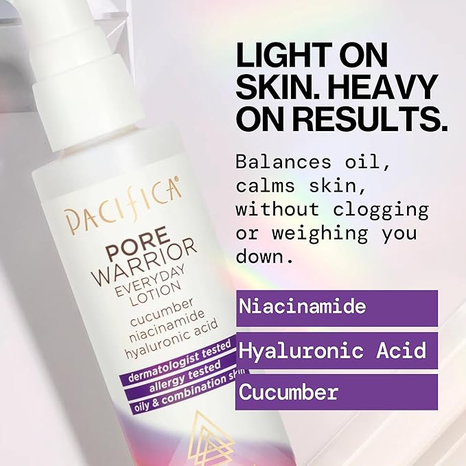 Pacifica Pore Warrior Everyday Face Lotion Acne Fighting - Niacinamide, Cucumber and Hyaluronic Acid1.7 oz