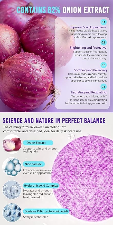 Toner Pads for Face with Onion PHA - 60 Count Travel Pores Glow Renewal Hydrating Pads Korean Skincare Daily Skin Radiant, Hydrated, Renewed | Multi-Functional Toner Fades Blemishes & Acne Scars