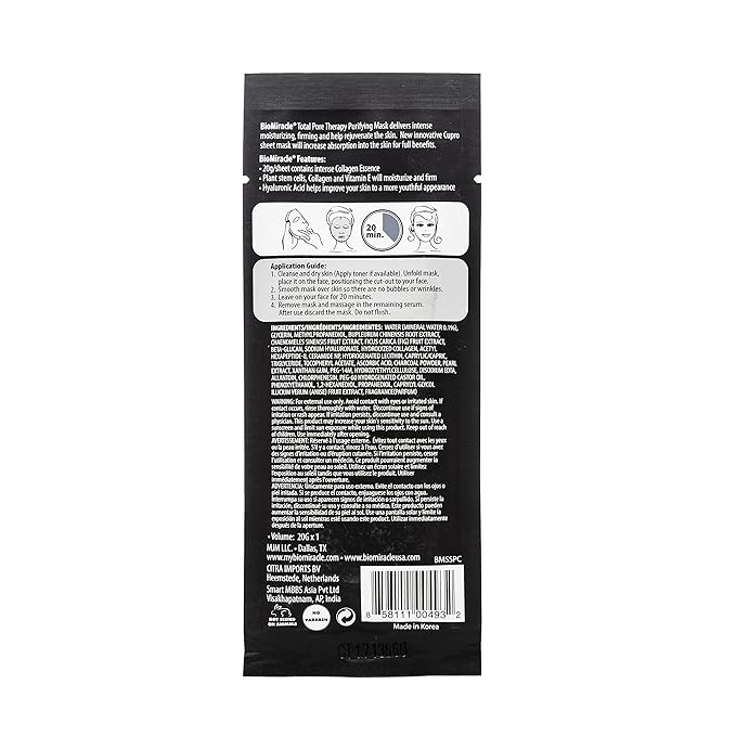 BioMiracle Total Pore Therapy Purifying Mask, Detoxifying Mask, Shrink Pores, Plant Stem Cell Treatment, Collagen Infusions, Vitamin E, (5 Pack)