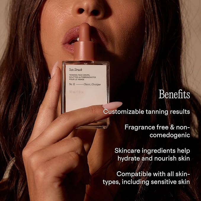 + Lux Unfiltered N°12 Sun Struck Bronzing Face Tanning Drops - Gradual Self Tanner - Natural Glow, Streak-Free, Fragrance Free - Hyaluronic Acid & Vitamin E - Vegan & Cruelty Free - Classic