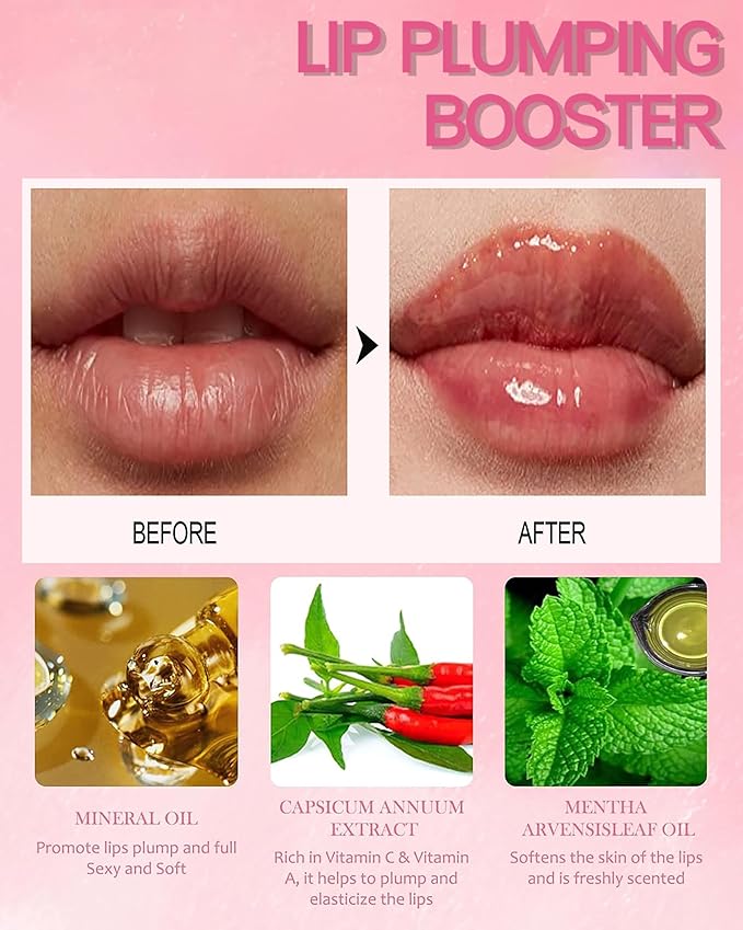 3 Colors Plump Gloss, Spicy Lip Plumping Booster Lip Glossy Lipstick, Hydrating, Volumizes, High-Shine, Fuller Mirror Lip Glaze, Plump &Pout Lip Plumper for Women Girls, Set #04,05,06