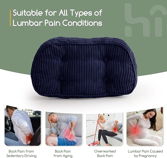 HIGOGOGO Lumbar Support Pillow for Recliner Chair/Accent Chair/Couch/Office Chair, Tufted Corduroy Back Support Cushion for Elderly, Recliner Cushions for Back Rest, Pain Relief, Reading, Navy