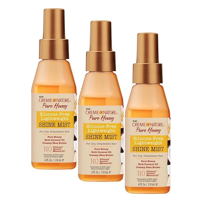 Creme of Nature Pure Honey Silicone-Free Lightweight Shine Mist for Dry, Dehydrated Hair, 4 Fl Oz (Pack of 3)