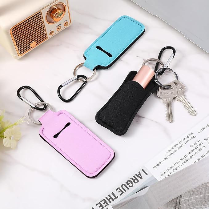 3 Pcs Lip Balm Holder Lipgloss Holder Keychain Lipstick Sleeve Keychain Cute LipBalm Case with Clip Handmade Neoprene Gift for Teen Girls Women