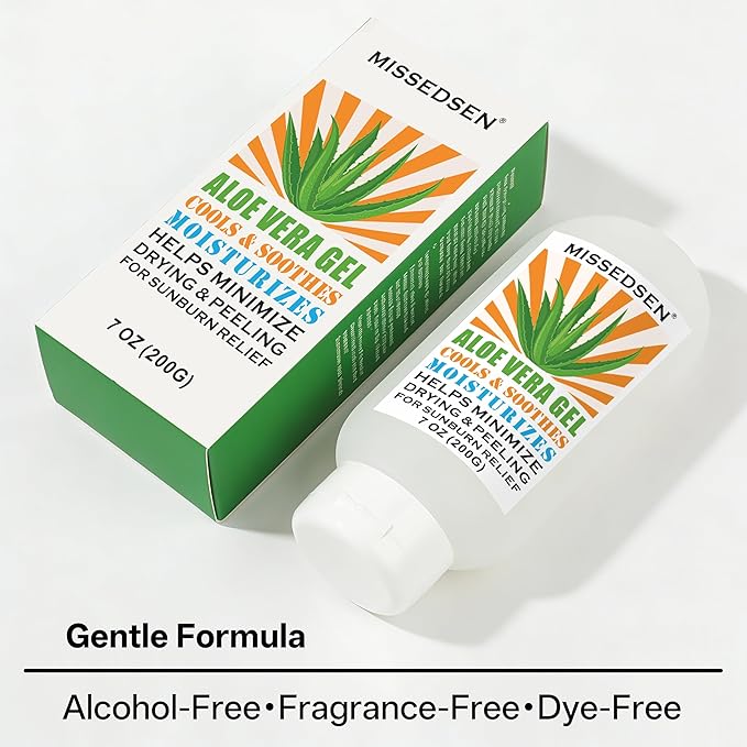 Pure & Organic Aloe Vera Gel for Sunburn Relief, After Sun Lotion for Face & Body Skin Care, Daily Facial Moisturizer & Acne Spot Treatment 7 OZ