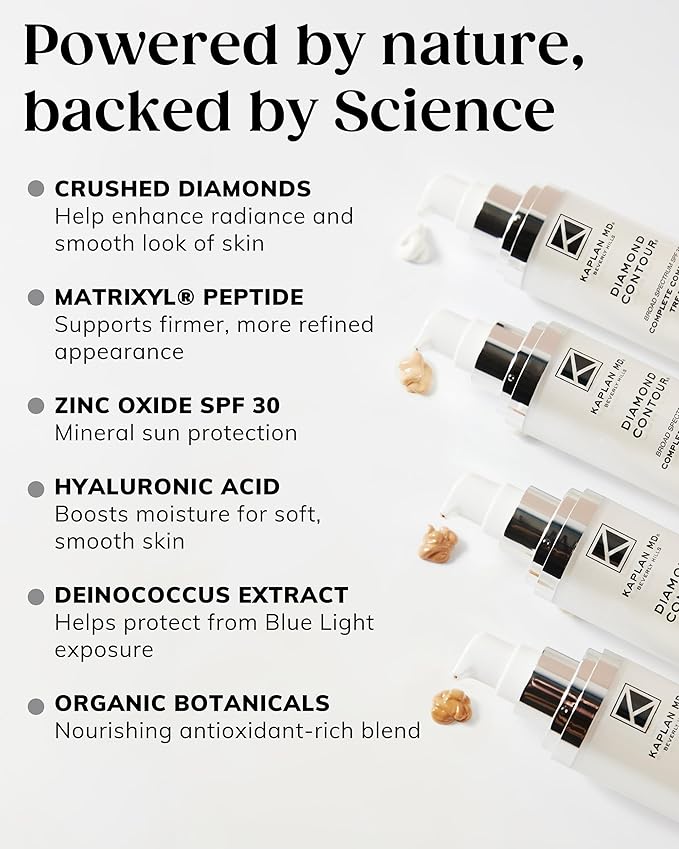 KAPLAN MD Diamond Contour Broad Spectrum SPF 30 - Complete Complexion Treatment, Hydrating Sheer Coverage, UVA/UVB & Blue Light Protection, Fragrance-Free, Non Tinted Sunscreen for Face