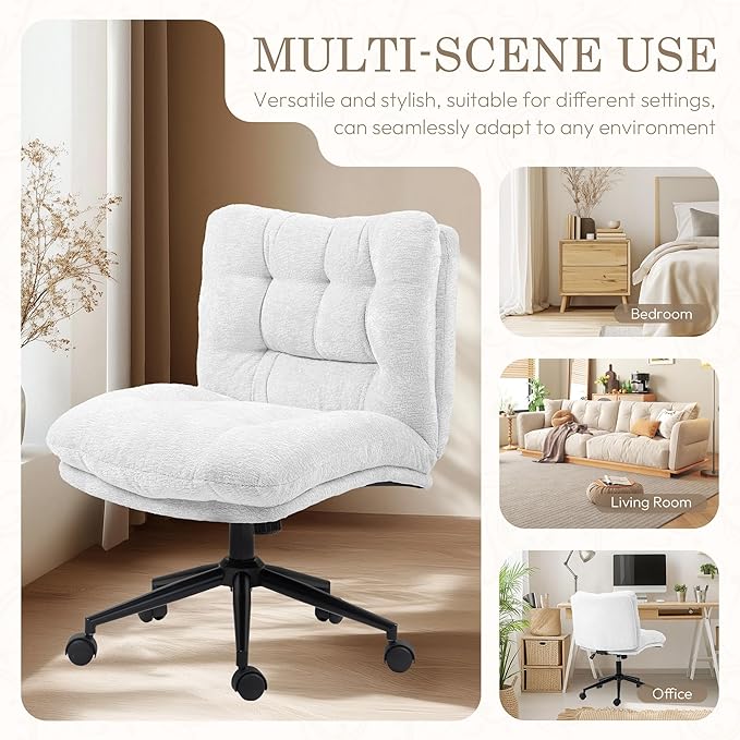 Dowinx Criss Cross Chair with Wheels, Dual-Layer Thickened Cushion, Premium Fabric Morden Home Vanity Chair Wide Seat, Cream White