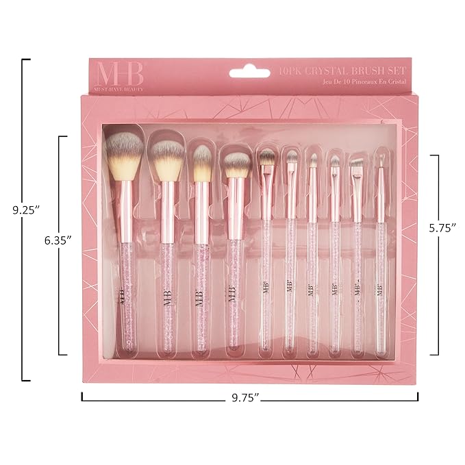 10pc Pro Makeup Brush Set w/Sparkling Gemstones in Pink- 10 Quality Soft Bristle Makeup Brushes For Everyday Use - Professional Makeup Brushes & Tools