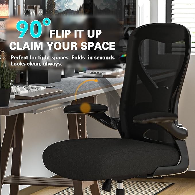 Office Desk Chair with Ergonomic Lumbar Support, Extra-Thick Seat Cushion, Flip-up Arms, Breathable Mesh Back, Computer Task Chair for Home Office