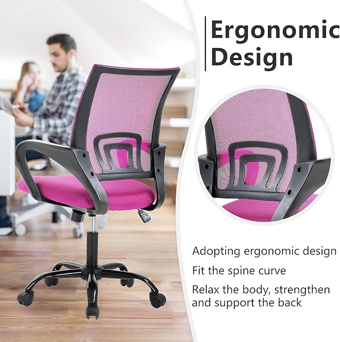PayLessHere Office Computer Chair Ergonomic Cheap Desk Chair Adjustable Comfortable Mid Back Task Rolling Swivel with Lumbar Support for Home Office (Pack of 1, Pink)