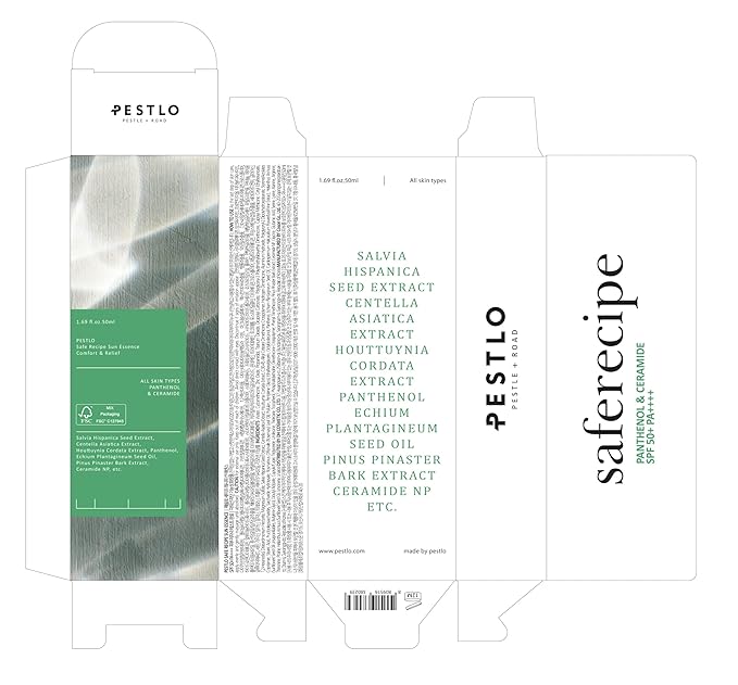 PESTLO Saferecipe Sun Essence SPF 50+ PA++++ 1.69 Fl Oz 100% Mineral - Korean Sunscreen, Non-greasy, Light-weight, Dual-Function, Moisturizing Sunblock