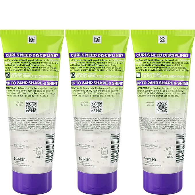 Garnier Fructis Style Curl Scrunch Controlling Gel for Shape & Shine, 6.8 Fl Oz, 3 Count (Packaging May Vary)