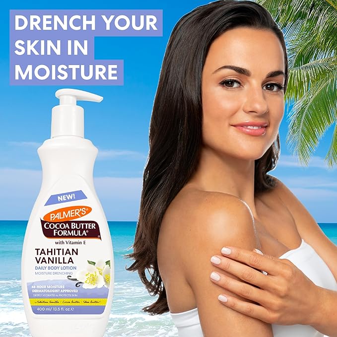 Palmer's Cocoa Butter Formula Tahitian Vanilla Body Lotion,13.5 Oz, Daily Moisturizing Lotion for Dry Skin with Shea Butter & Vitamin E, Hydrates & Protects, Provide 48-Hour Deep Moisture,(Pack of 2)