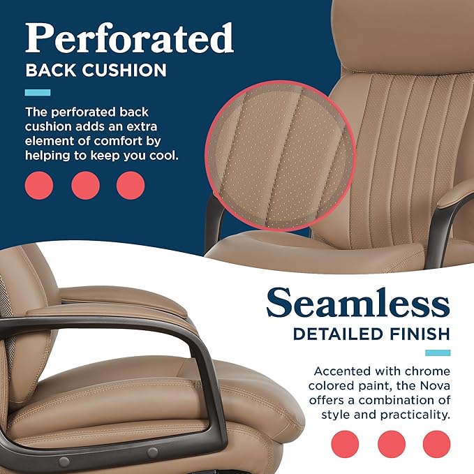 La-Z-Boy Nova Executive Office Chair - Ergonomic High Back Desk Chair with AIR Lumbar Support - Comfortable Computer Chair for Home Office - Vegan Leather - Light Tan