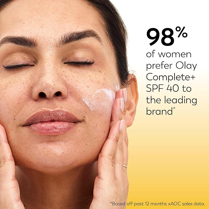 Olay Complete+ Face Moisturizer with Sunscreen SPF 40,For Sensitive Skin,Broad Spectrum Sun Protection,Fragrence-Free-No White Cast on All Tones,Nourishes Moisture Barrier-Ceramides,6 Oz,(Pack of 2)