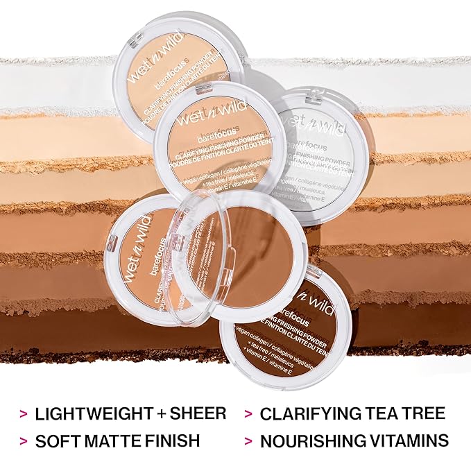 wet n wild Bare Focus Clarifying Finishing Powder | Matte | Pressed Setting Powder Medium-Tan (Pack of 2)