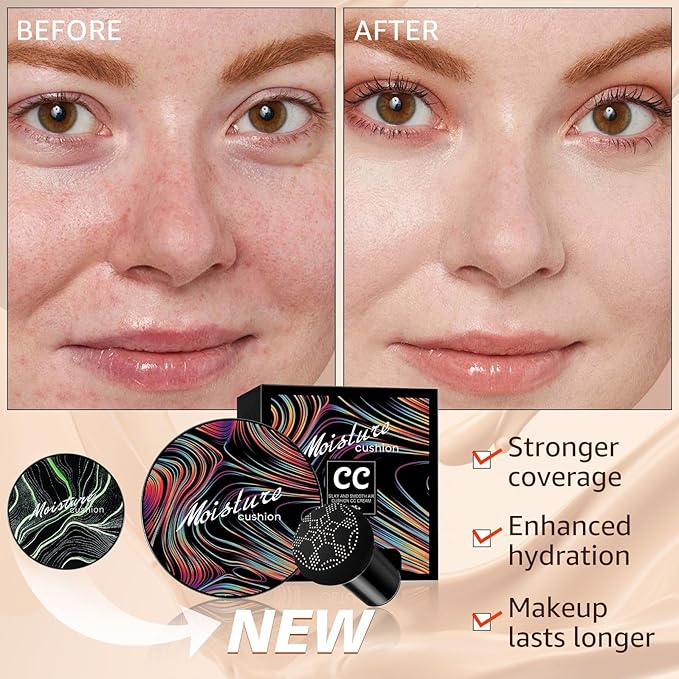 Mushroom Head Air Cushion CC Cream - New Upgraded BB Cream Face Makeup Foundation for Mature Skin Moisturizing Concealer Brighten Long-Lasting, Colored Packaging (Natural, 3.21 Ounce (Pack of 1))