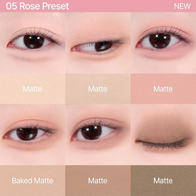 CLIO Muse Master Eyeshadow Palette, Korean Eyeshadow Palette, Soft Rose Mauve 6-Color Eye Makeup with Matte Satin Shimmer, Blendable Baked Cream Powder Formula (05 ROSE PRESET)