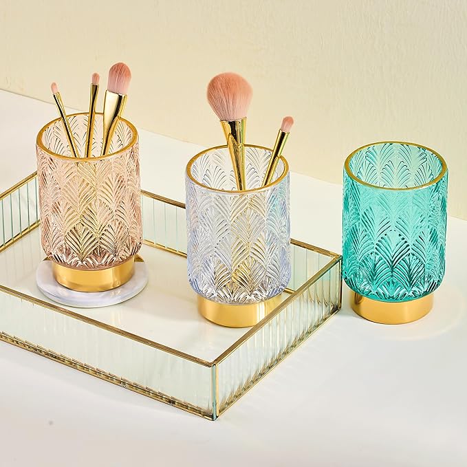 Makeup Brush Holder Organizer,Toothbrush Holders,Desk Pen Pencil Holder,Multifunctional Vintage Glass Brush Cup（A42-10-US）